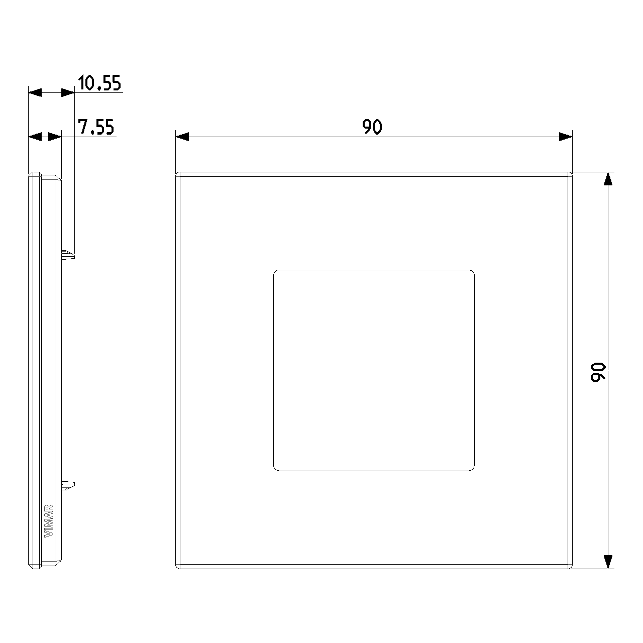 Vimar Eikon EXÉ 2-Module Cover Plate, 90x90 mm, Clamp Mount, IP00 — Quality Boat Parts