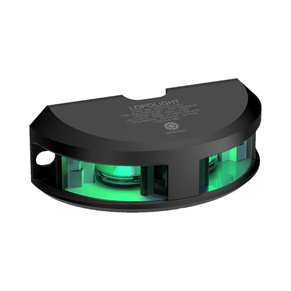 Lopolight 200-018 Series 180° Green Navigation Light, 2NM, Vertical Mount, 10-32VDC, IP68 — Quality Boat Parts