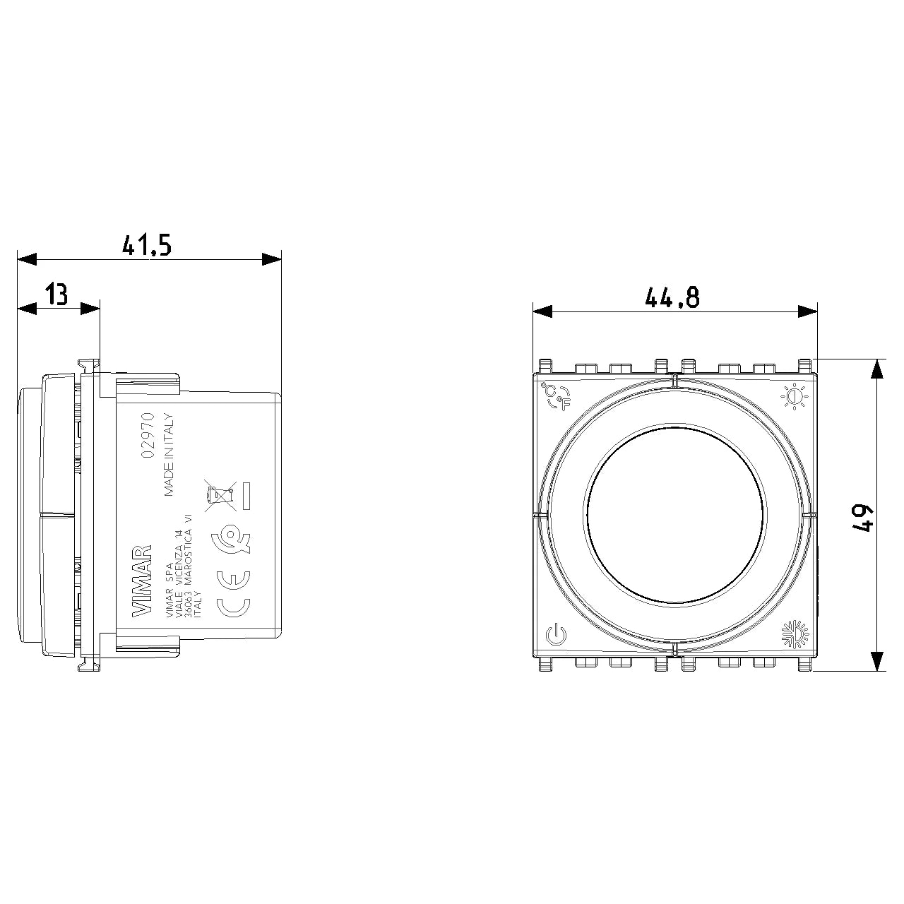 Vimar Dial Thermostat, For Eikon, Arké, Plana, 100-240V, 2 Modules — Quality Boat Parts