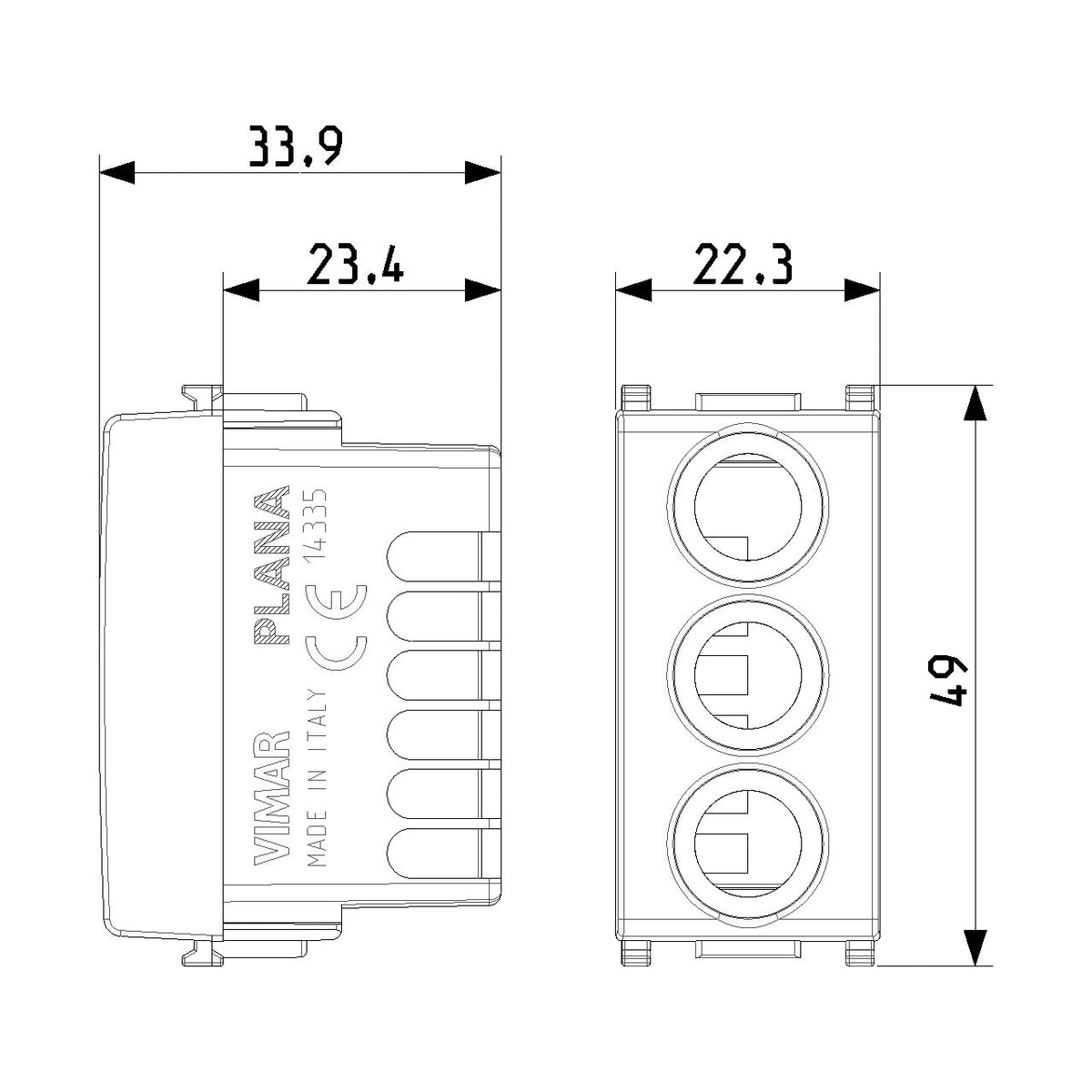 Vimar Plana Socket with 3 RCA Connectors, 1-Module, IP20, Flush-Mounted, Screw Terminals — Quality Boat Parts