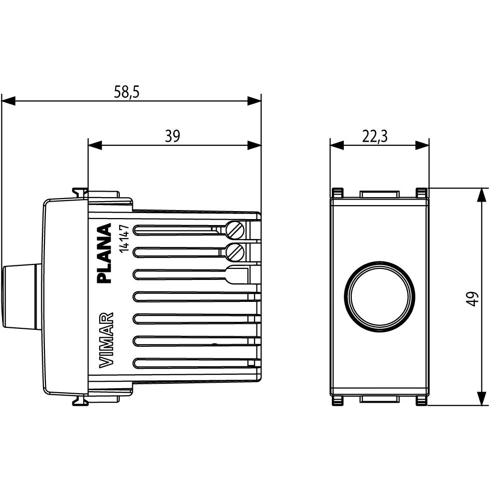 Vimar Plana Dimmer, 120V, 30-500W/30-300VA, IP40, Rotary Potentiometer, Flush Mount — Quality Boat Parts