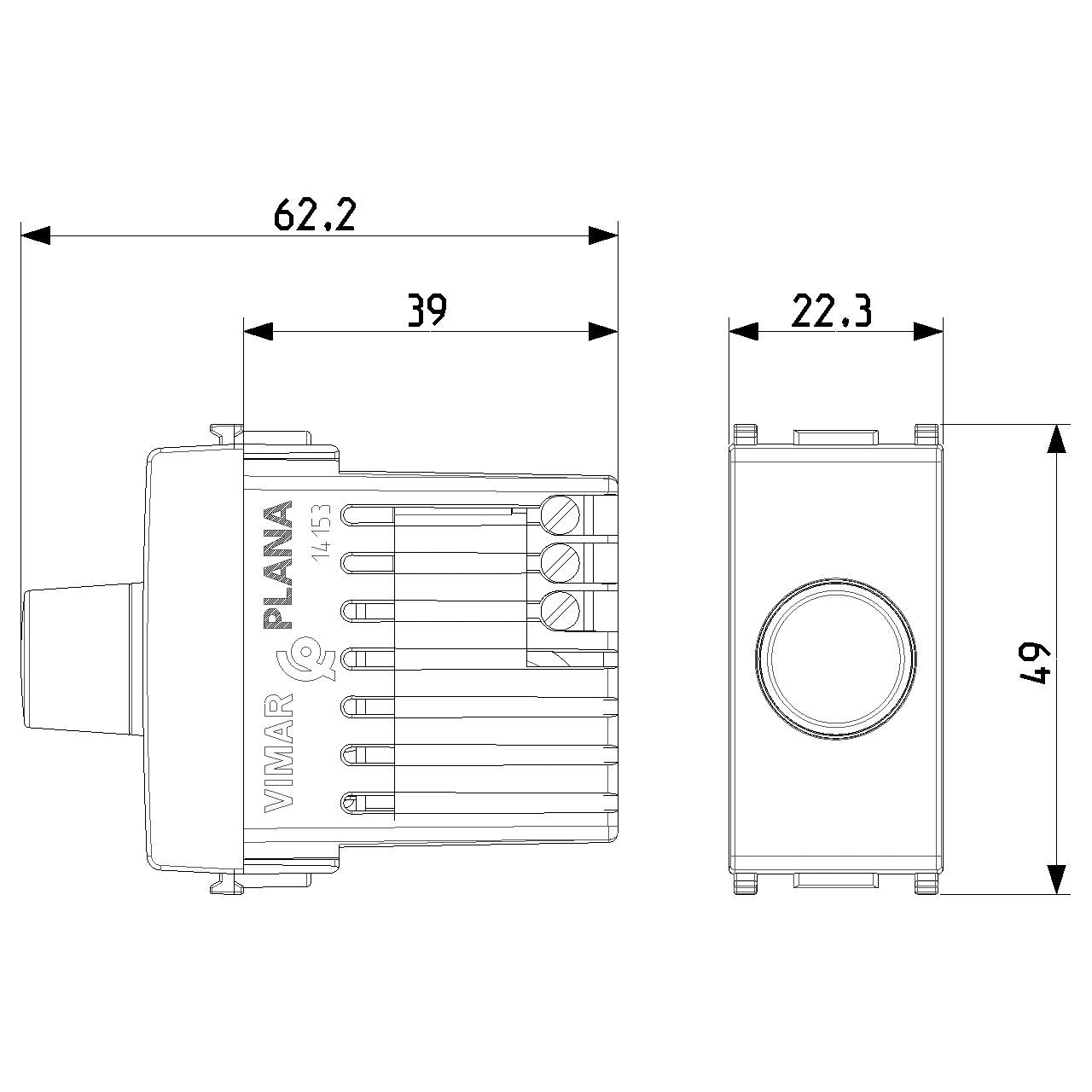 Vimar Plana Dimmer, 230V, 100-500W, For Incandescent Lamps, Push-Push Rotary Control, IP40 — Quality Boat Parts