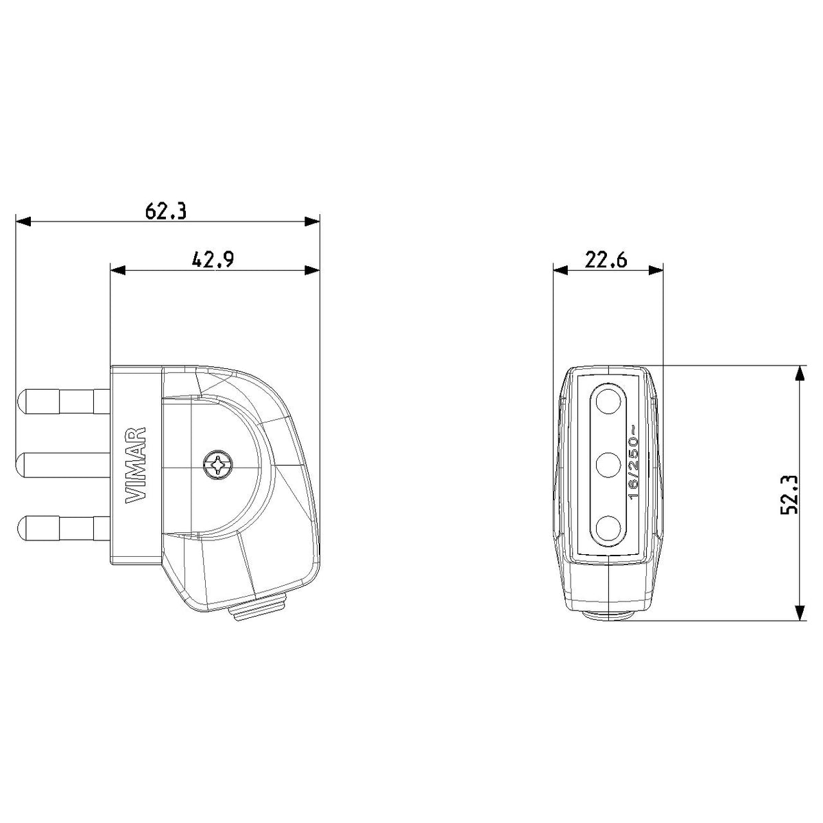 Vimar Supernova S17 2P+E 90 Degree Plug, 16A, 250V, IP20, Screw Terminal — Quality Boat Parts