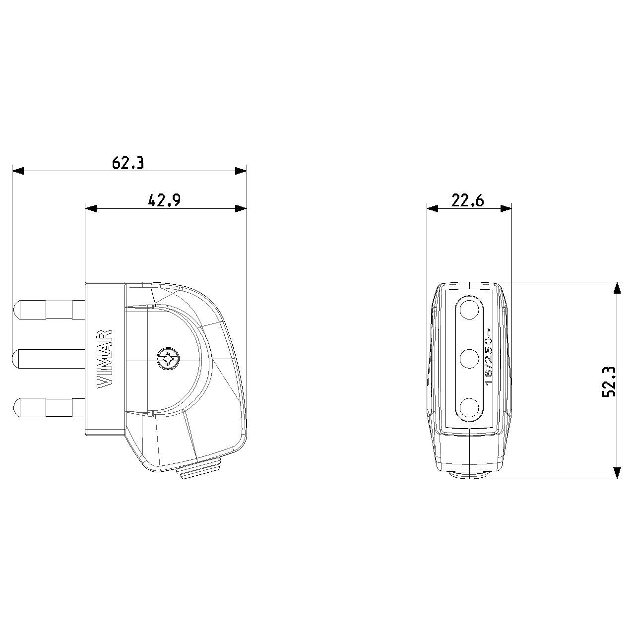 Vimar Supernova S17 2P+E 90 Degree Plug, 16A, 250V, IP20, Screw Terminal — Quality Boat Parts