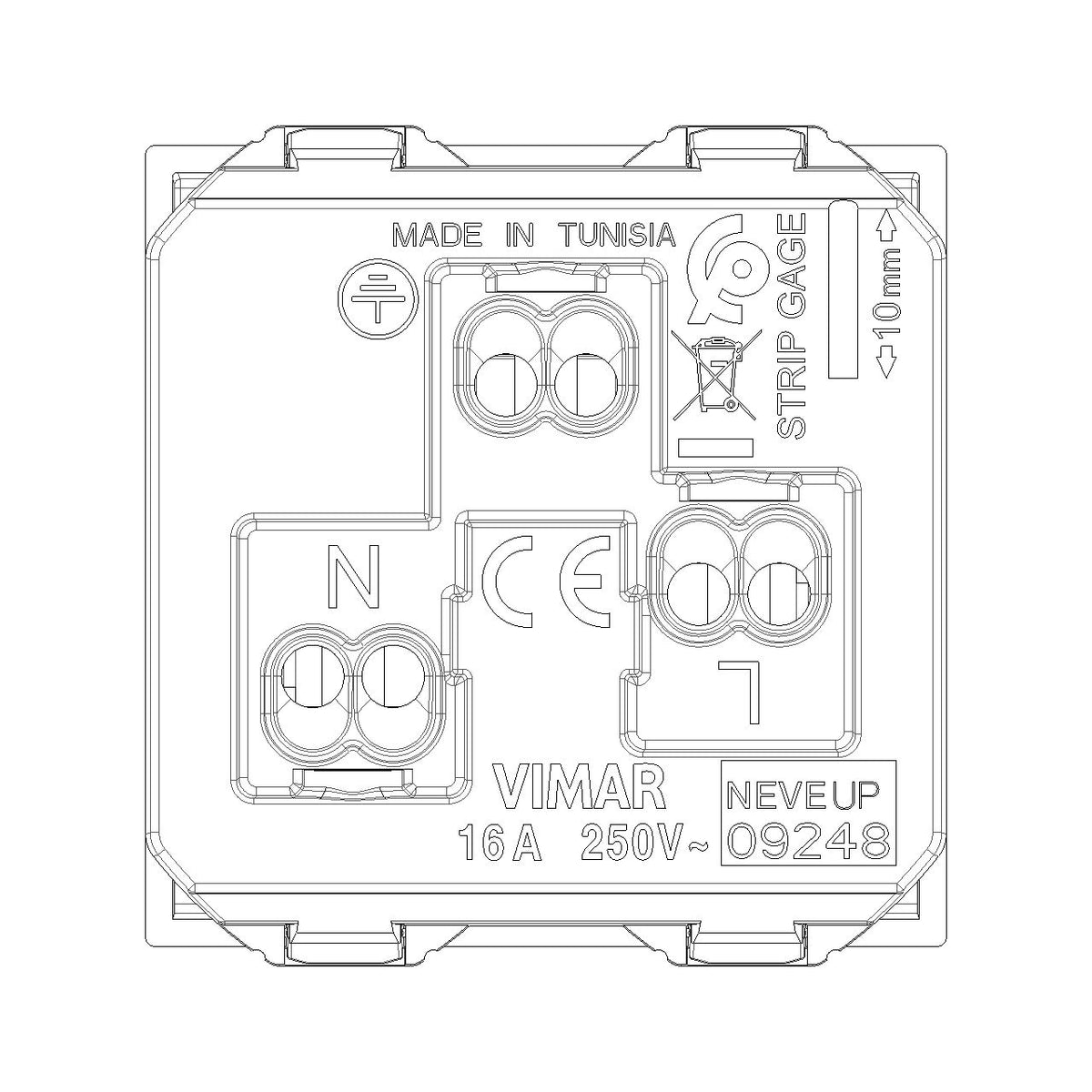 Vimar Neve Up 2P+E 16A USA+EU SICURY Outlet, 250V, Flush Mount — Quality Boat Parts