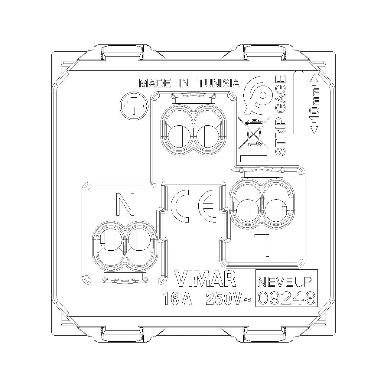 Vimar Neve Up 2P+E 16A USA+EU SICURY Outlet, 250V, Flush Mount — Quality Boat Parts