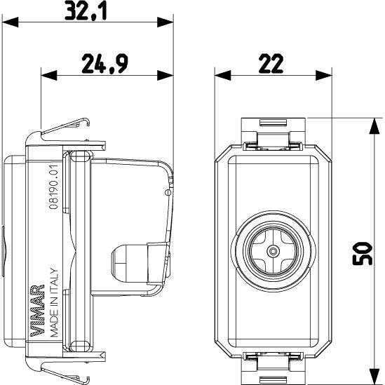 Vimar 8000 Series TV-RD-SAT Coaxial Socket Outlet, 5-2400 MHz, IEC 60169-2 Male Connector — Quality Boat Parts