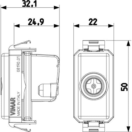 Vimar 8000 Series TV-RD-SAT Coaxial Socket Outlet, 5-2400 MHz, IEC 60169-2 Male Connector — Quality Boat Parts