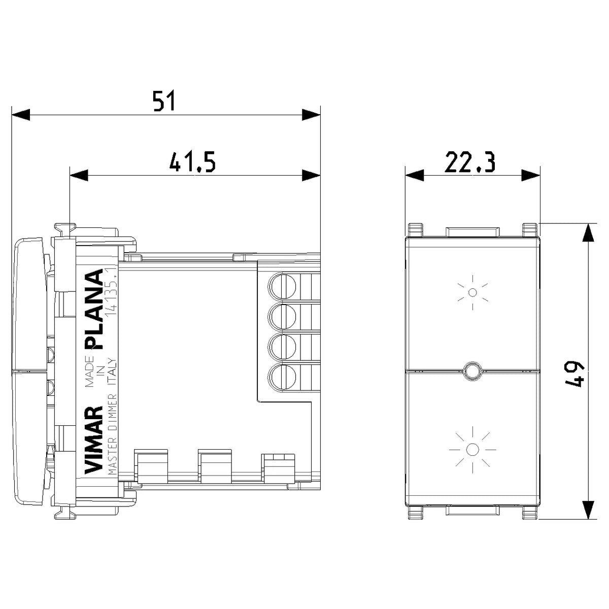 Vimar Plana Universal MASTER Dimmer, Phase-Cutting, IP40, Push Button Control, Flush Mount — Quality Boat Parts