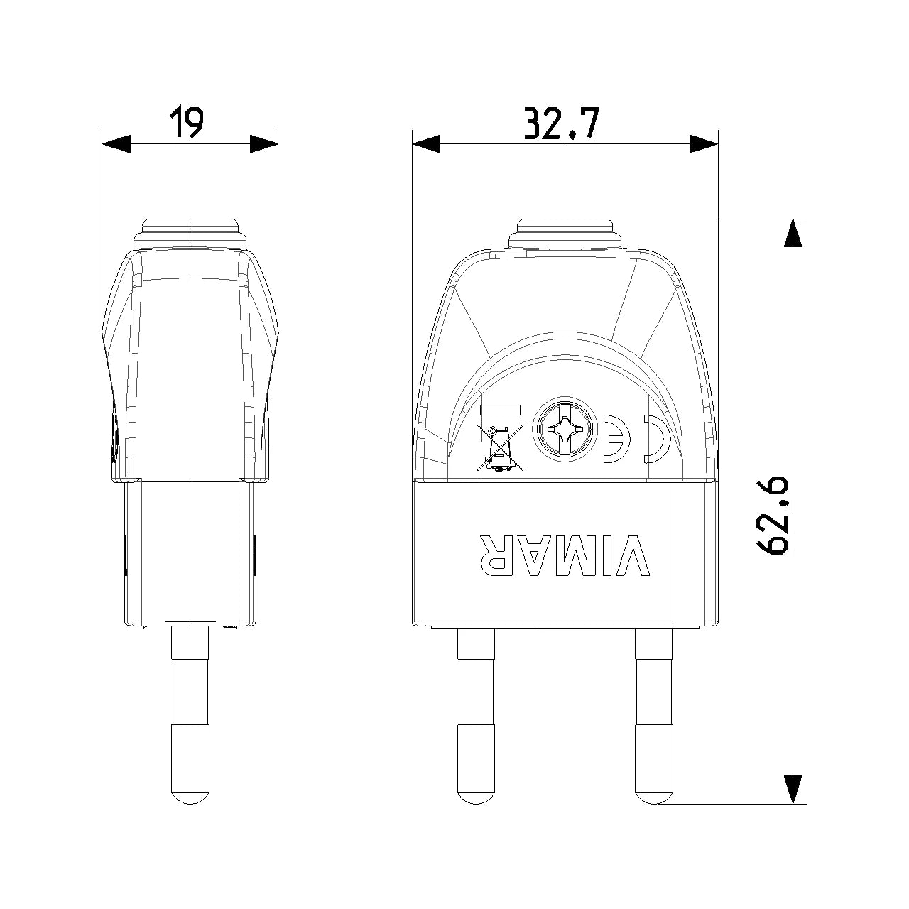 Vimar Supernova Series 2P 10A S10 Axial Plug, 250V, SICURY — Quality Boat Parts