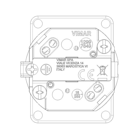 Vimar SICURY Universal Outlet Insert, 2P+T, 16A, 250V, IP20, Screw Terminal, Halogen-Free — Quality Boat Parts