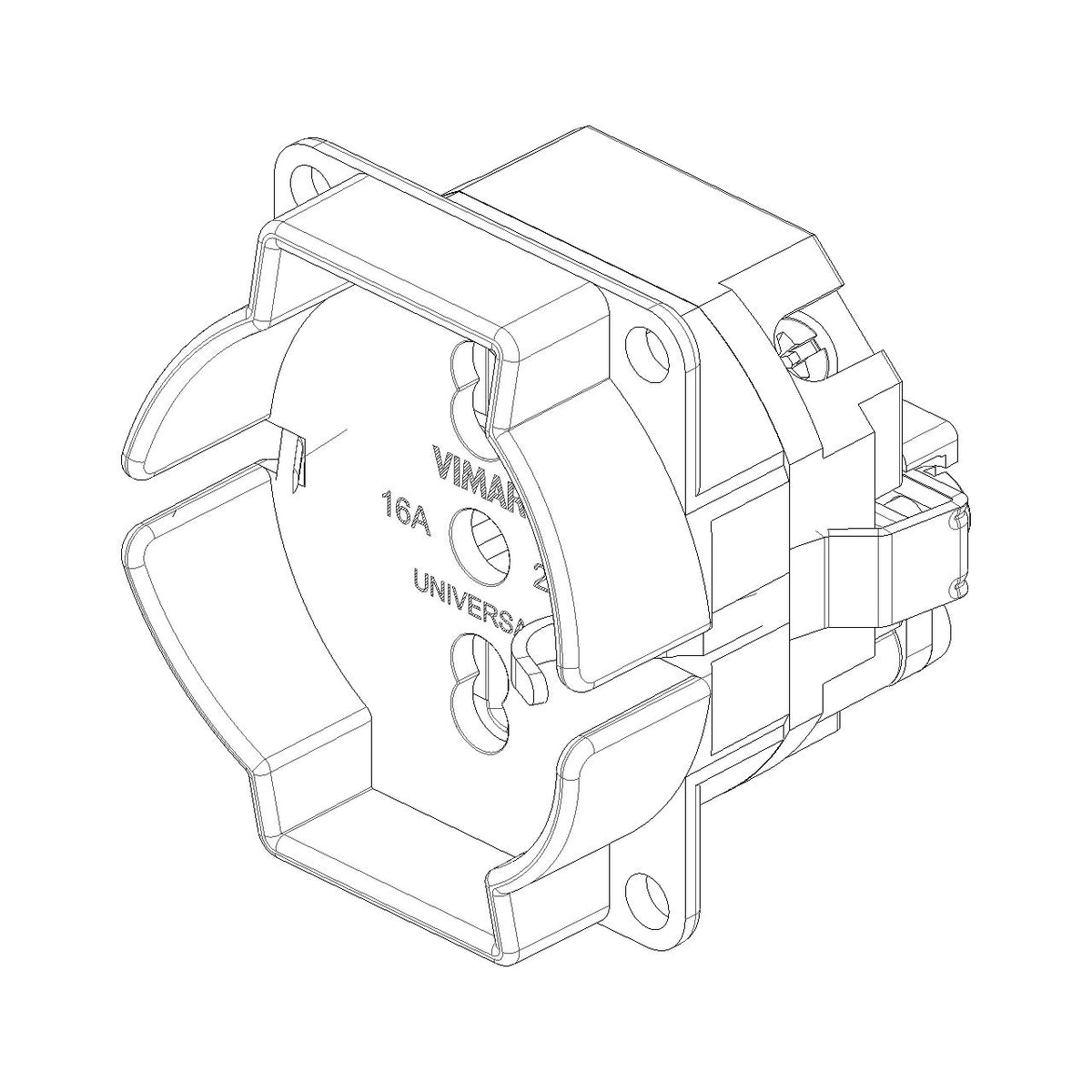 Vimar SICURY Universal Outlet Insert, 2P+T, 16A, 250V, IP20, Screw Terminal, Halogen-Free — Quality Boat Parts
