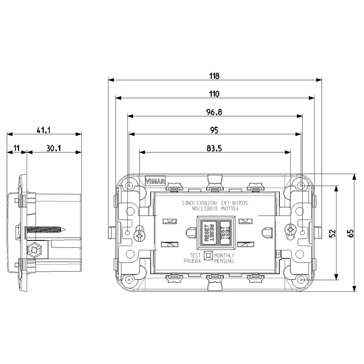 Vimar Neve Up Dual USA GFCI Outlet, 2P+E, 15A, 125V, 60Hz, 3-Module — Quality Boat Parts