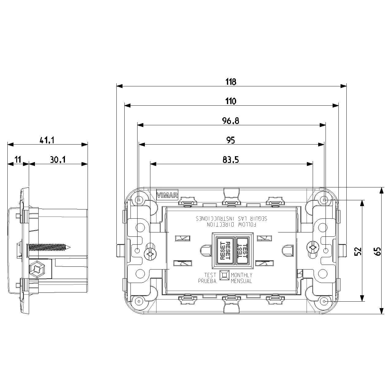 Vimar Neve Up Dual USA GFCI Outlet, 2P+E, 15A, 125V, 60Hz, 3-Module — Quality Boat Parts