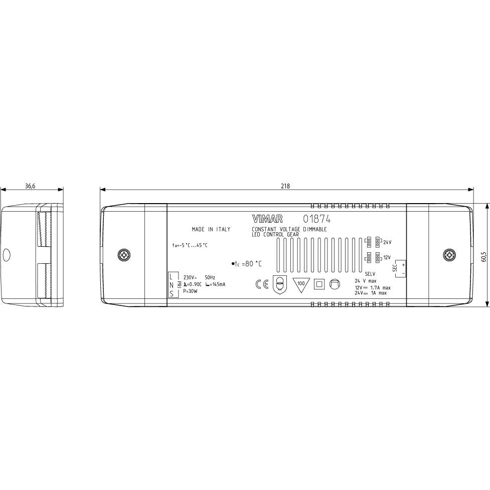 Vimar LED Driver, 12/24V DC, Constant Voltage, 24W, IP20, Dimmable with MASTER Dimmers — Quality Boat Parts