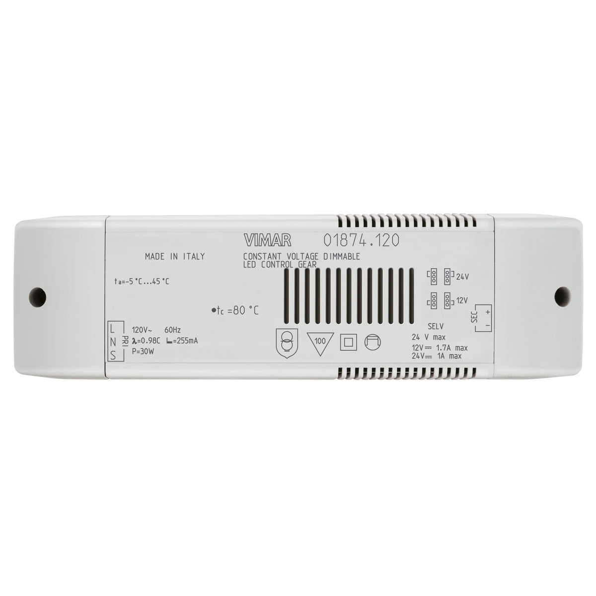Vimar LED Driver, 12/24V DC, Constant Voltage, 24W, IP20, Dimmable with MASTER Dimmers — Quality Boat Parts