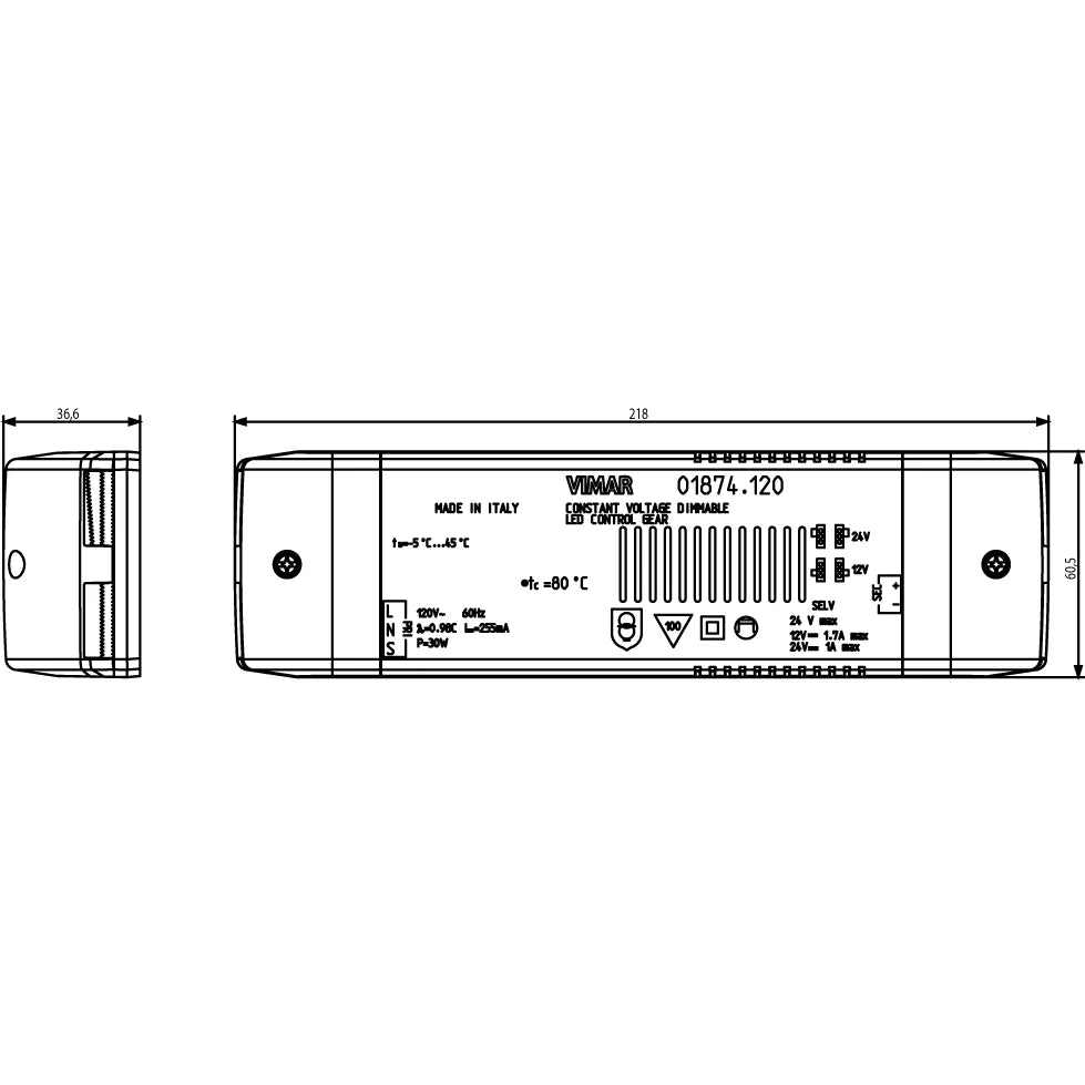 Vimar LED Driver, 12/24V DC, Constant Voltage, 24W, IP20, Dimmable with MASTER Dimmers — Quality Boat Parts