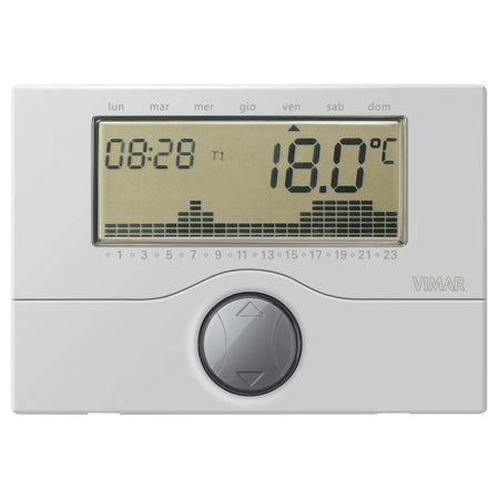 Vimar Surface Battery Timer Thermostat, For Heating and Air-Conditioning Systems, 5(2)A 250V, Daily/Weekly Programming — Quality Boat Parts