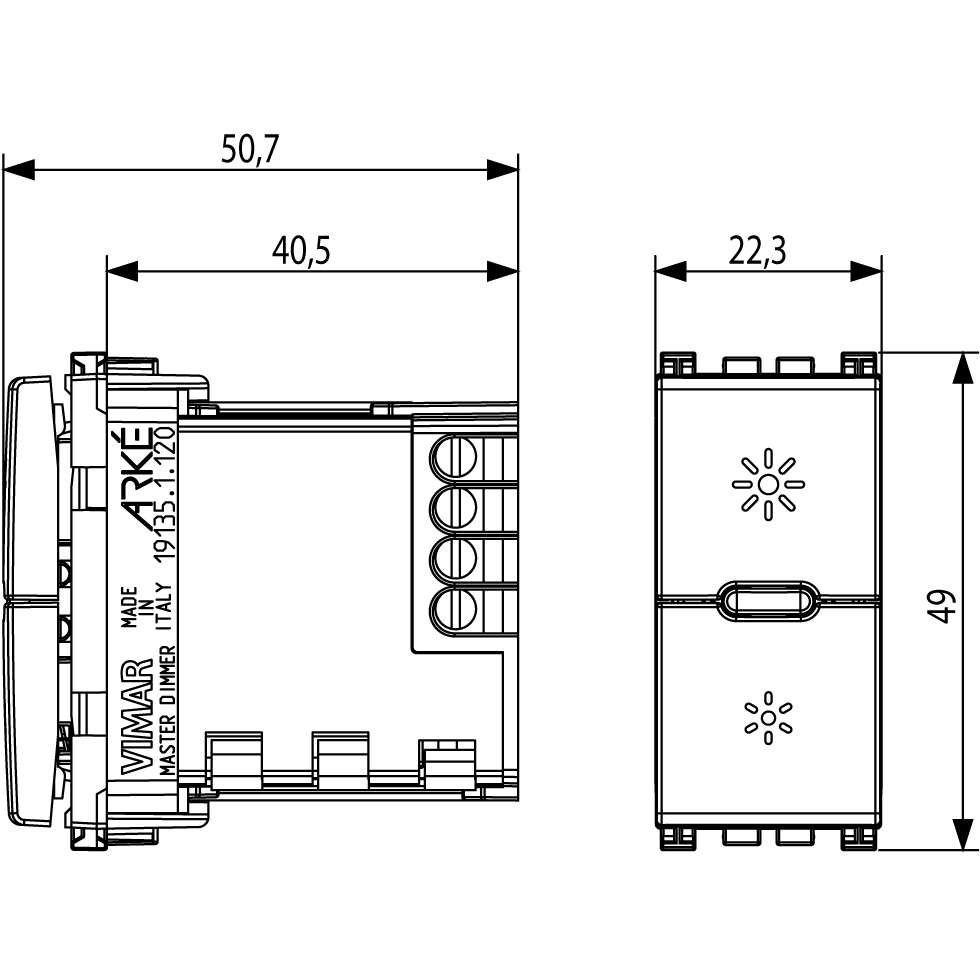 Vimar ARKÉ Master Dimmer, 120V 60Hz, Phase-Cut, 3-200W LED — Quality Boat Parts