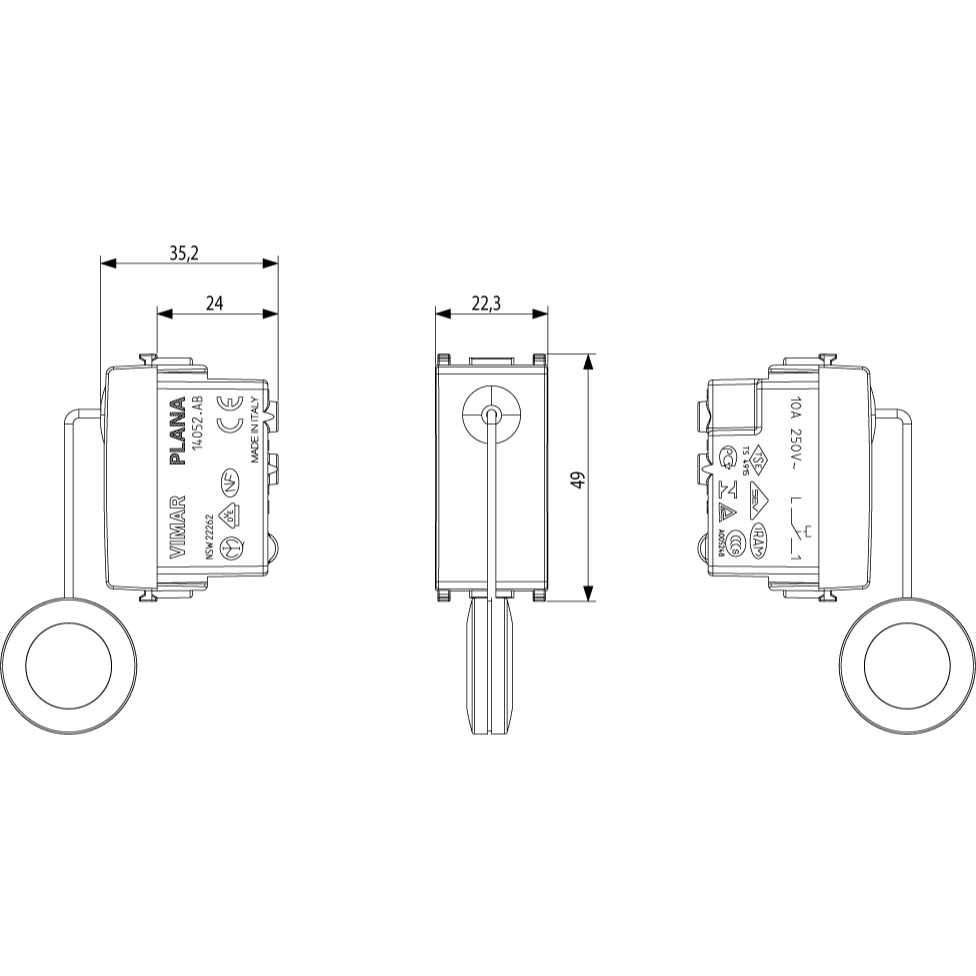 Vimar Plana Pull-Cord Push Button, 1P NO, 10A, 250V~, 1.5 m Cord — Quality Boat Parts