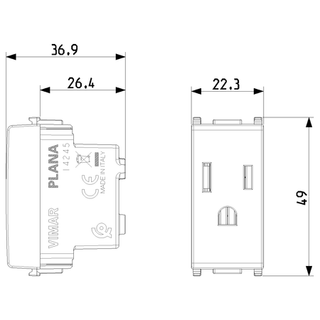 Vimar Plana 2P+E USA Socket Outlet, 15A 127V, Flush-Mounted, IP20 — Quality Boat Parts