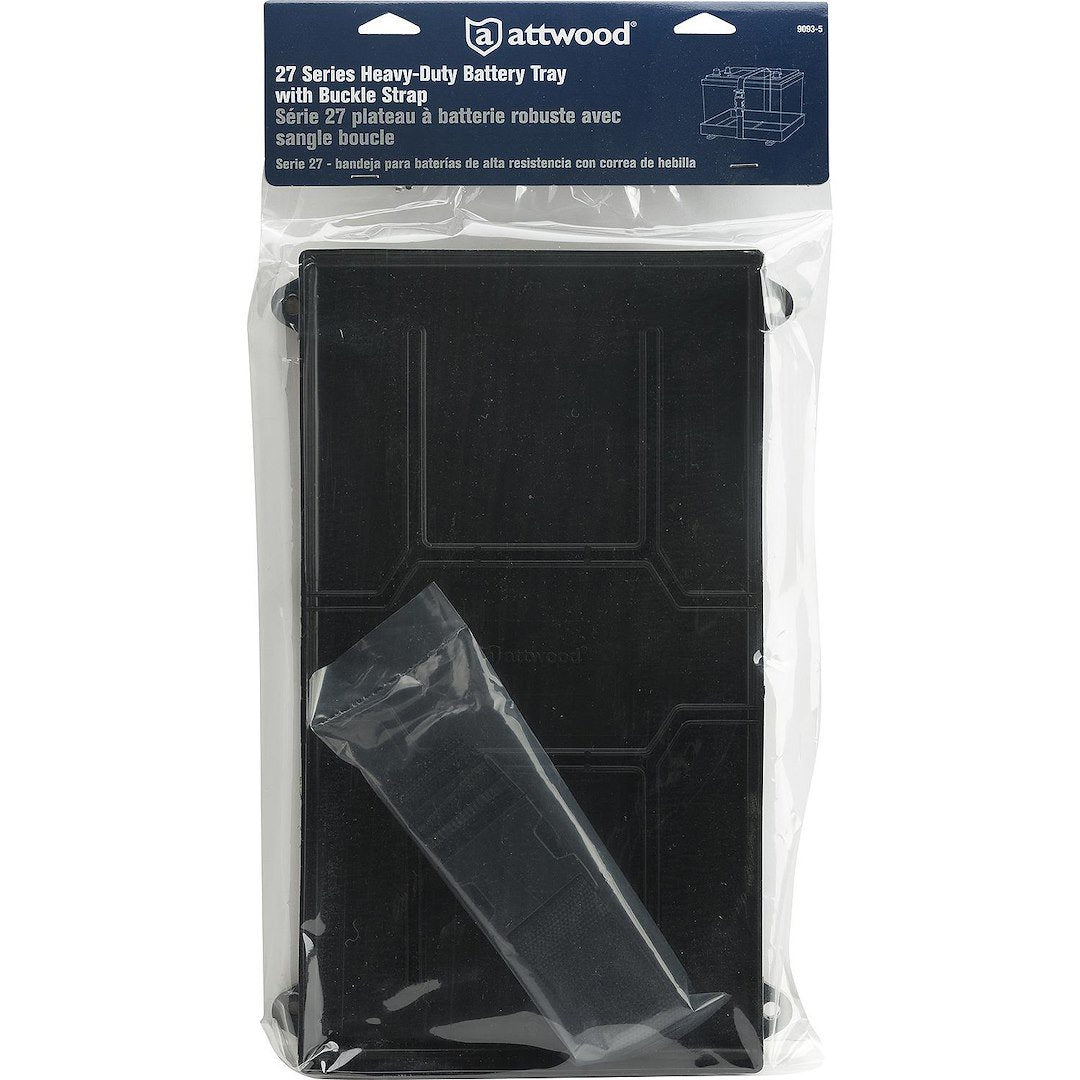 Attwood Marine Battery Tray with Strap, For 27/27M Batteries, 10-1/2 in Max Height, 12-3/8 x 7-1/8 in — Quality Boat Parts