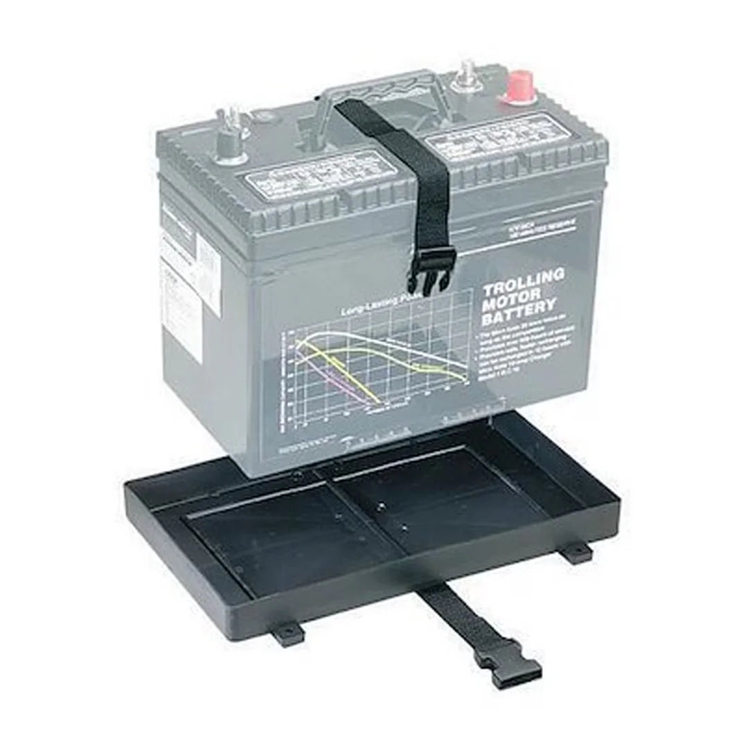 Attwood Marine Battery Tray with Strap, For 27/27M Batteries, 10-1/2 in Max Height, 12-3/8 x 7-1/8 in — Quality Boat Parts