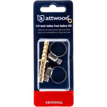 Attwood Marine Fuel Line Splice Kit, For 1/4 in ID Fuel Line, In-Line, Brass Mender, 2 Stainless Steel Clamps — Quality Boat Parts