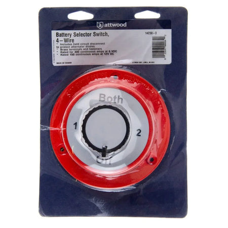 Attwood Marine Battery Selector Switch, 4-Way, 6-32V, 300A/150A — Quality Boat Parts