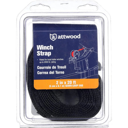 Attwood Marine Trailer Winch Strap, 2 in x 20 ft, 2,000 lb Capacity, Sewn-Loop End, Forged Steel Snap Hook — Quality Boat Parts