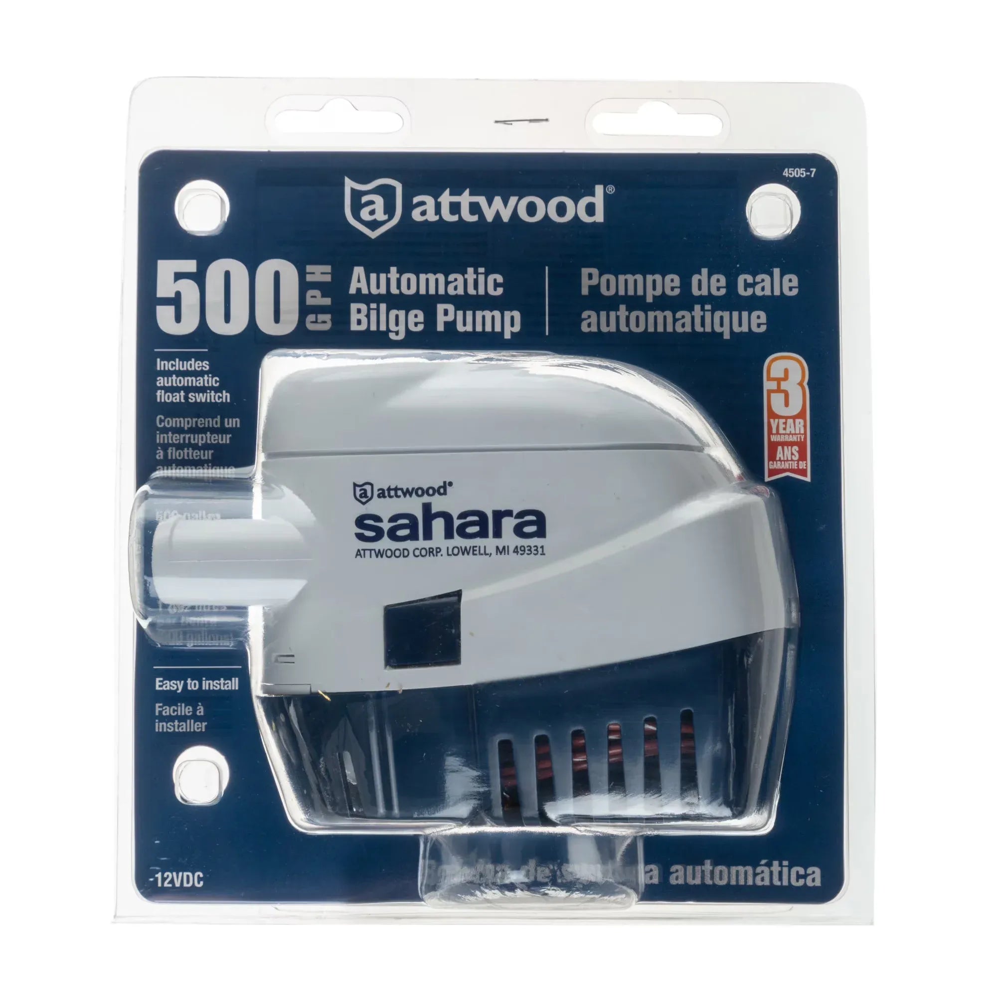 Attwood Marine Sahara S500 Automatic Bilge Pump, 12V, 500 GPH, 3/4 in Outlet — Quality Boat Parts