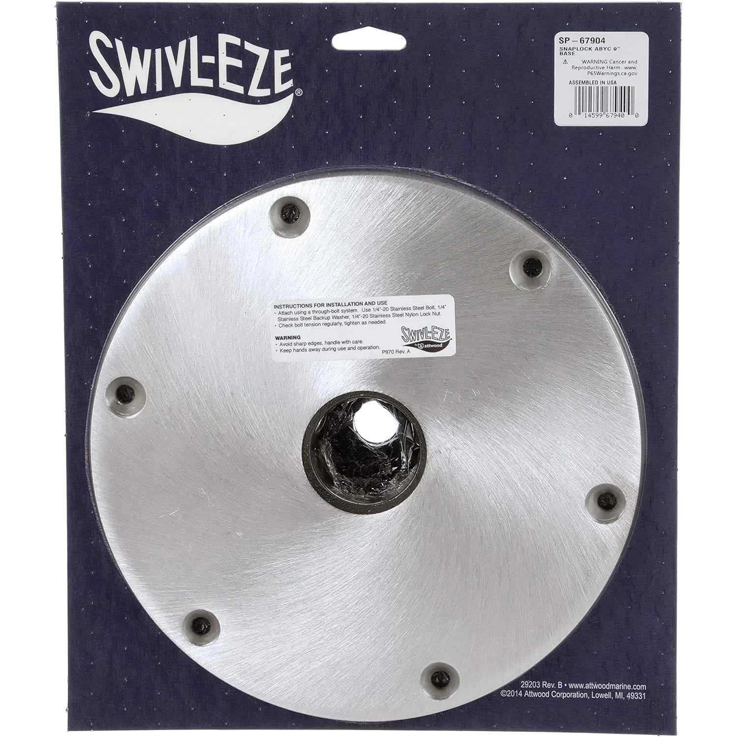 Attwood Marine Snap-Lock Seat Base Plate, For 1.77 in Posts, 9 in Round, Aluminum — Quality Boat Parts