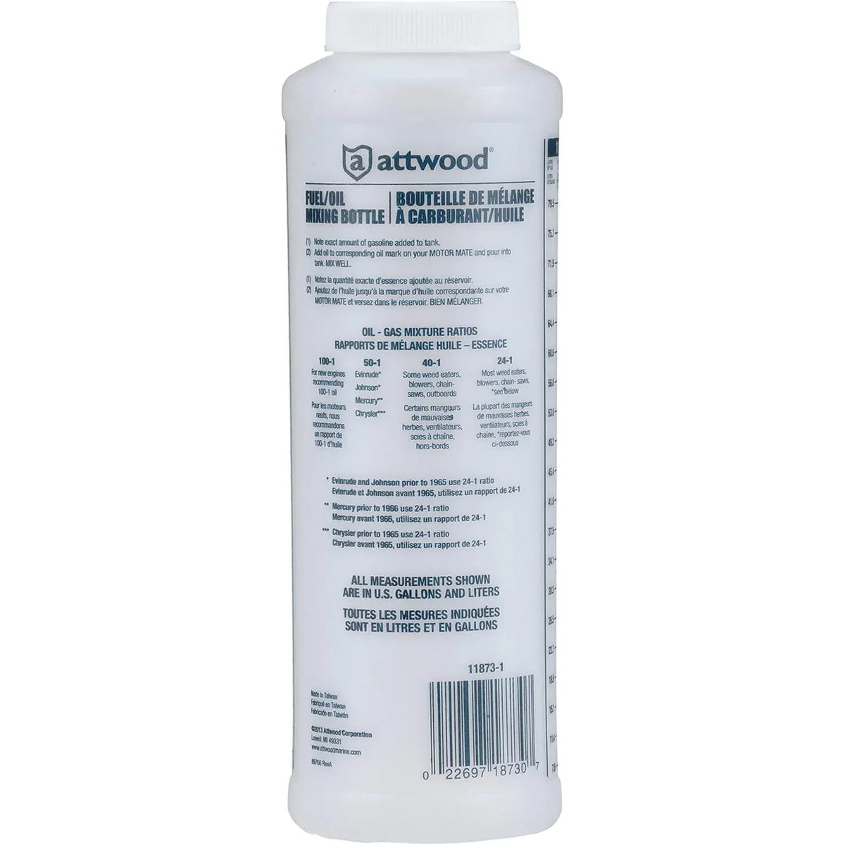 Attwood Marine Fuel/Oil Mixing Bottle, For 2-Cycle Engines, 1 Qt, Wide-Mouth — Quality Boat Parts