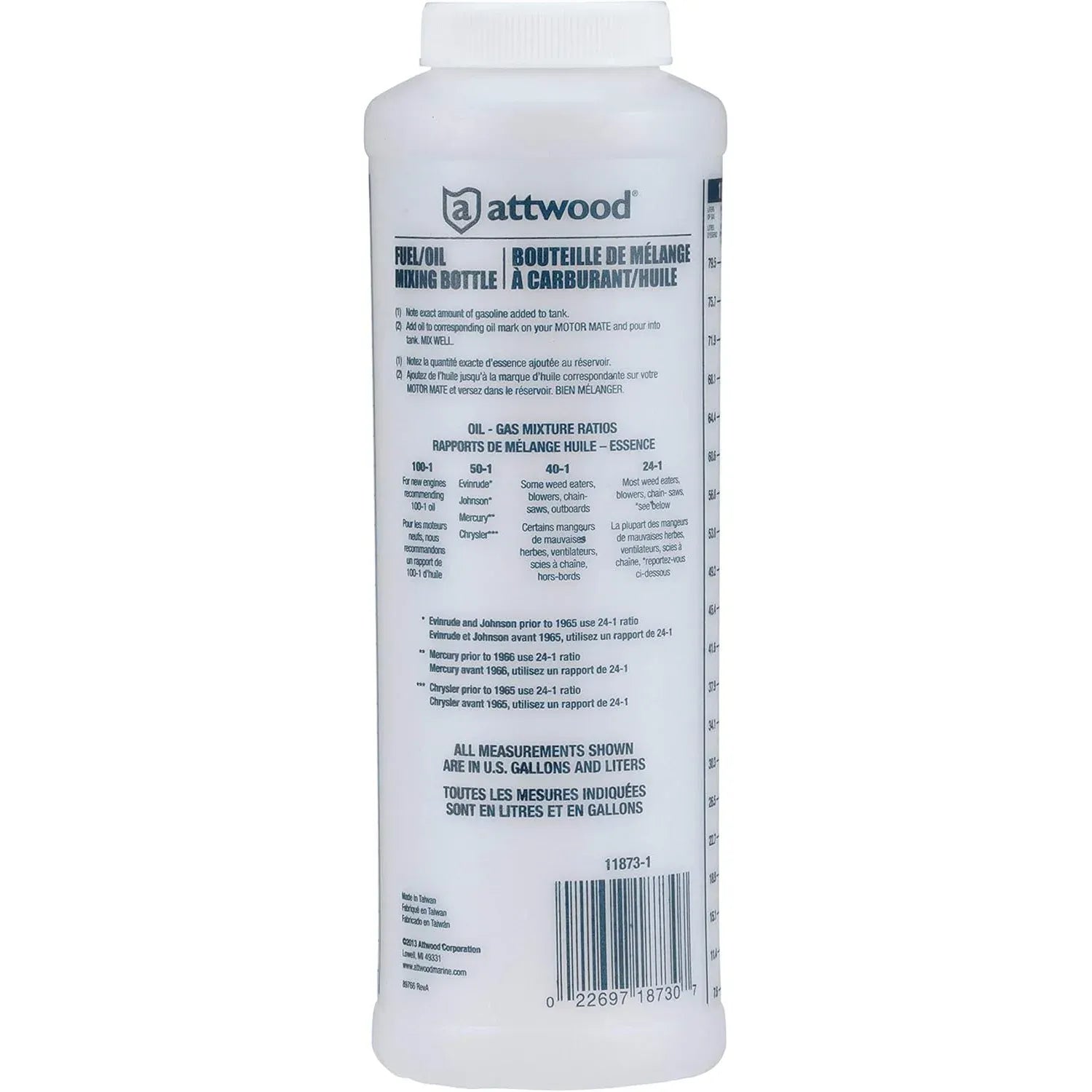 Attwood Marine Fuel/Oil Mixing Bottle, For 2-Cycle Engines, 1 Qt, Wide-Mouth — Quality Boat Parts