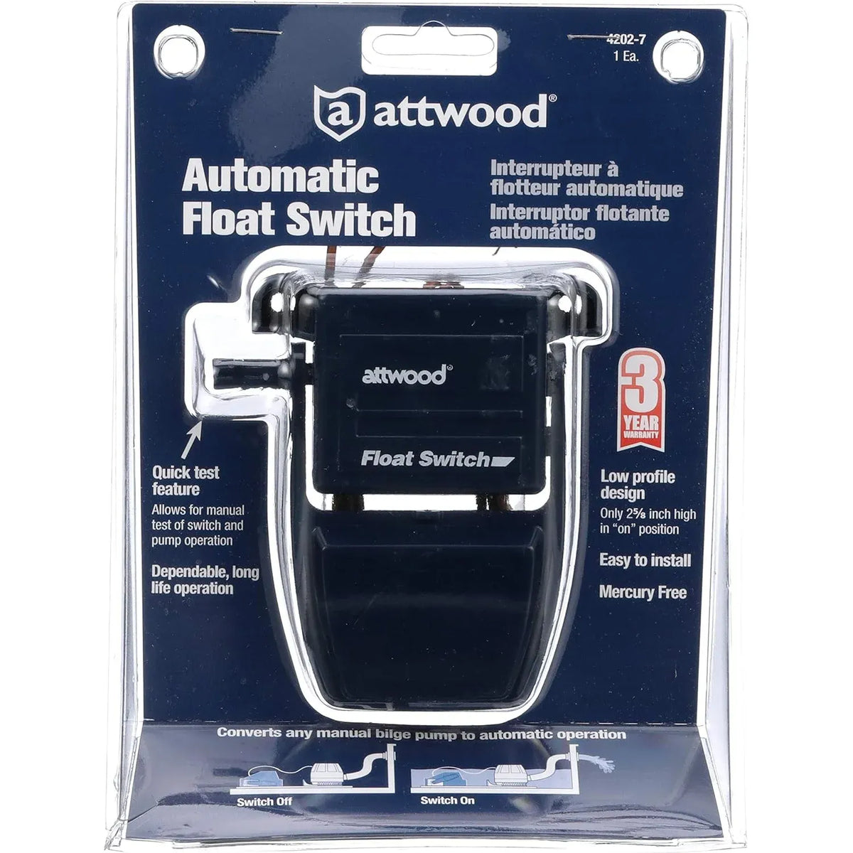 Attwood Marine Automatic Bilge Pump Float Switch, 12V/24V — Quality Boat Parts