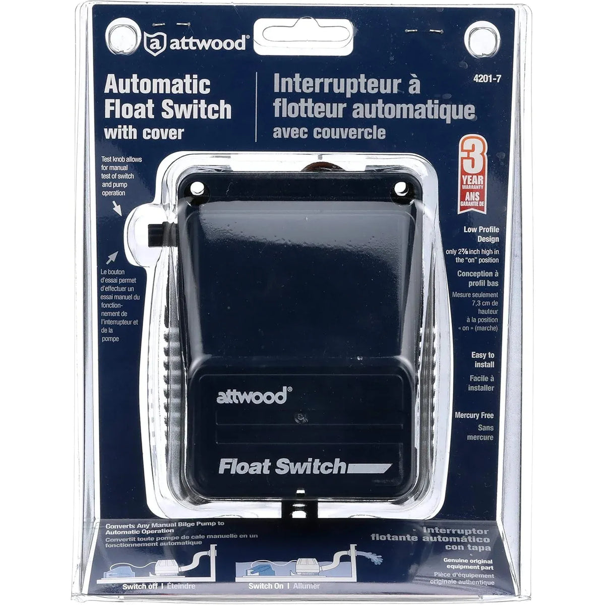 Attwood Marine Automatic Bilge Pump Float Switch, 12V/24V, With Cover — Quality Boat Parts