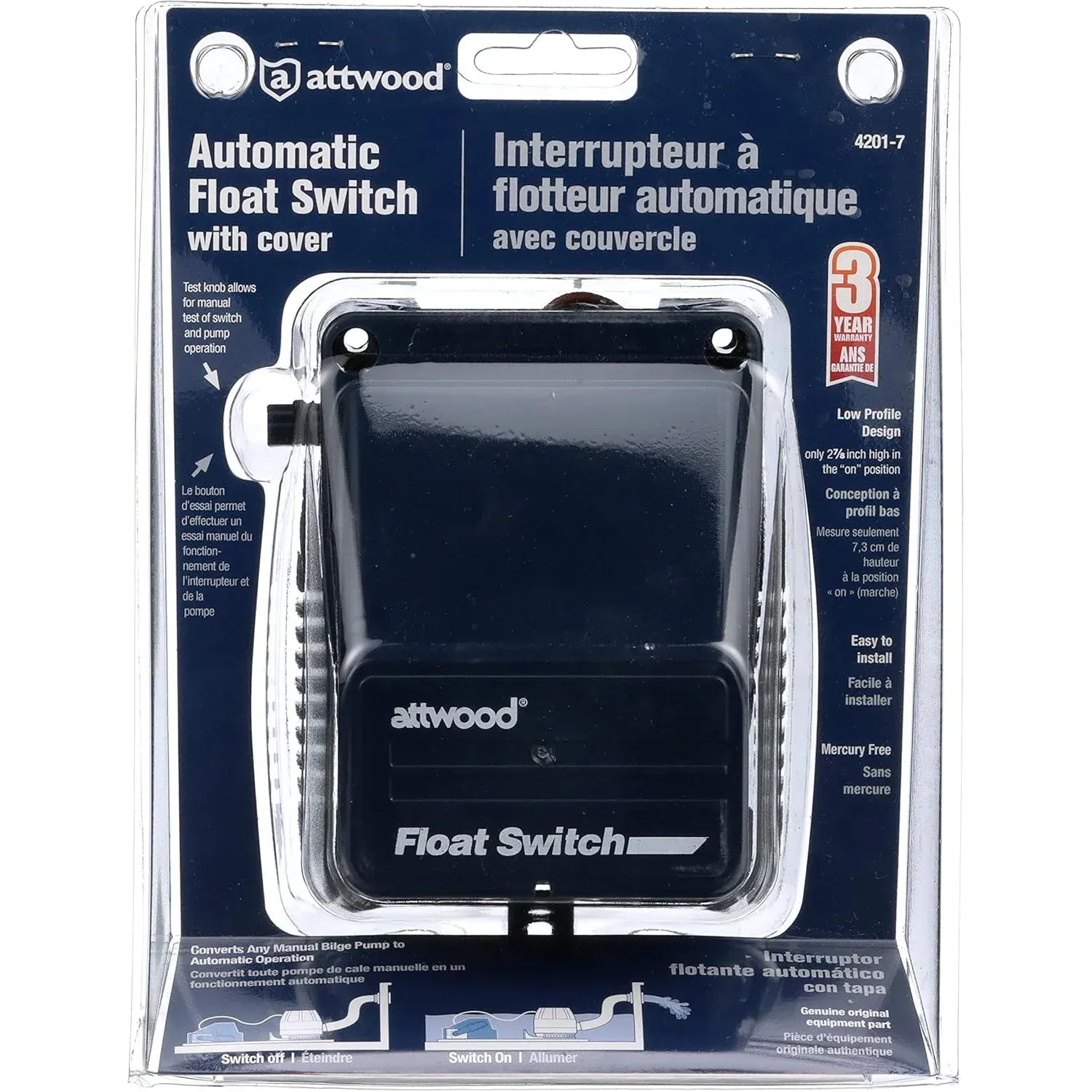 Attwood Marine Automatic Bilge Pump Float Switch, 12V/24V, With Cover — Quality Boat Parts