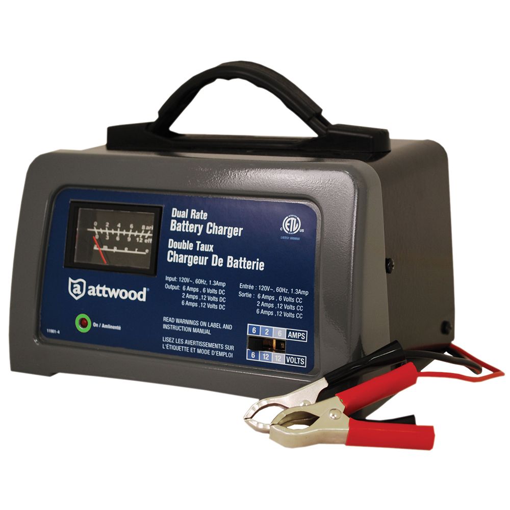 Attwood Marine Marine & Automotive Battery Charger, 12V/6V, 2A/6A, Automatic Trickle Charge — Quality Boat Parts