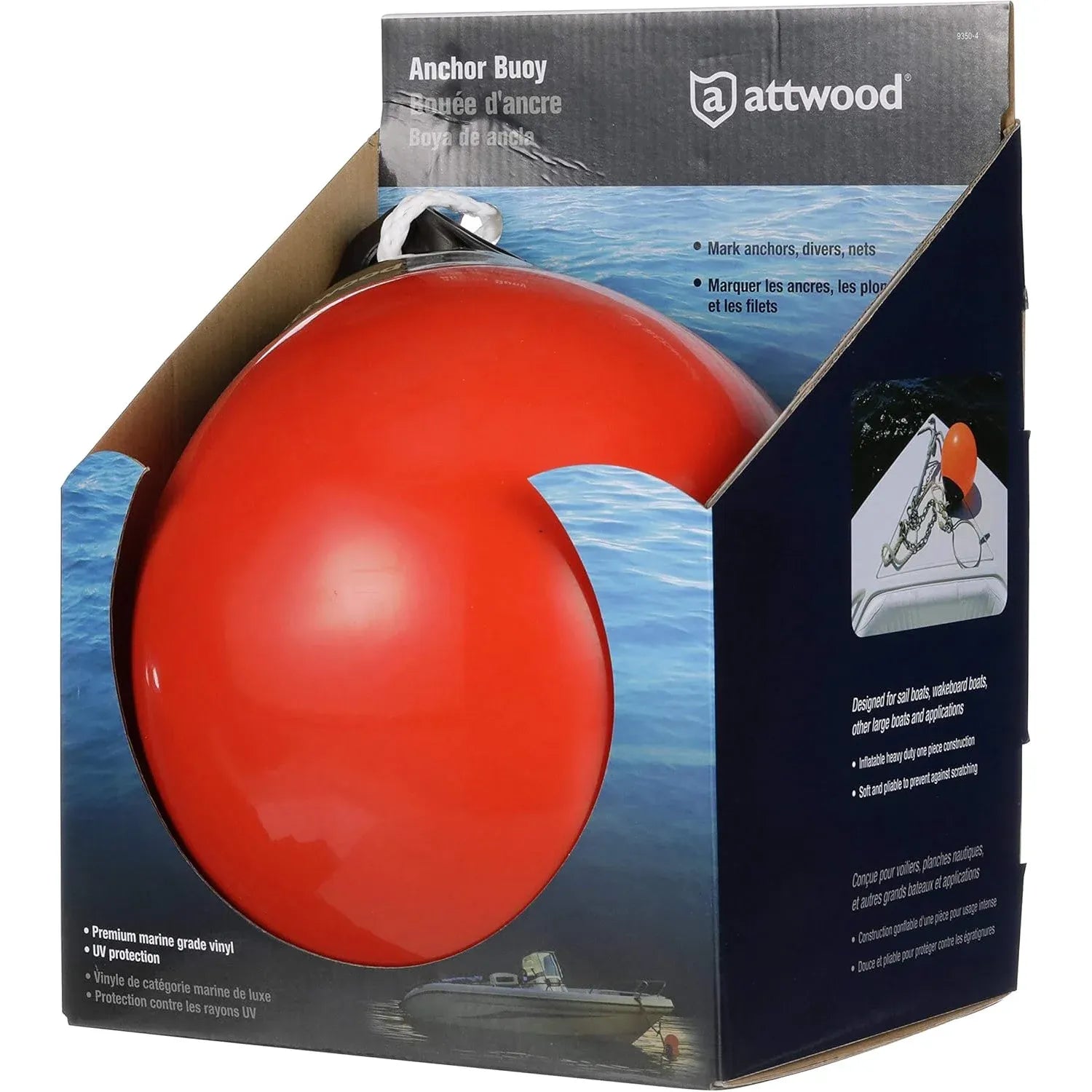 Attwood Marine Anchor Buoy, 9 in Dia., Fluorescent Orange, Marine-Grade Vinyl — Quality Boat Parts
