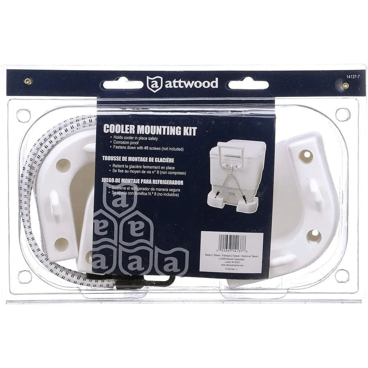 Attwood Marine Cooler Mounting Kit, 4 Corner Brackets, 2 Elastic Cords — Quality Boat Parts