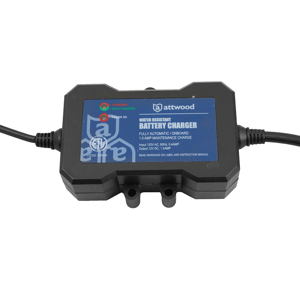 Attwood Marine On-Board Battery Maintenance Charger, 12V, 1.5A, 1-Bank, Water-Resistant — Quality Boat Parts