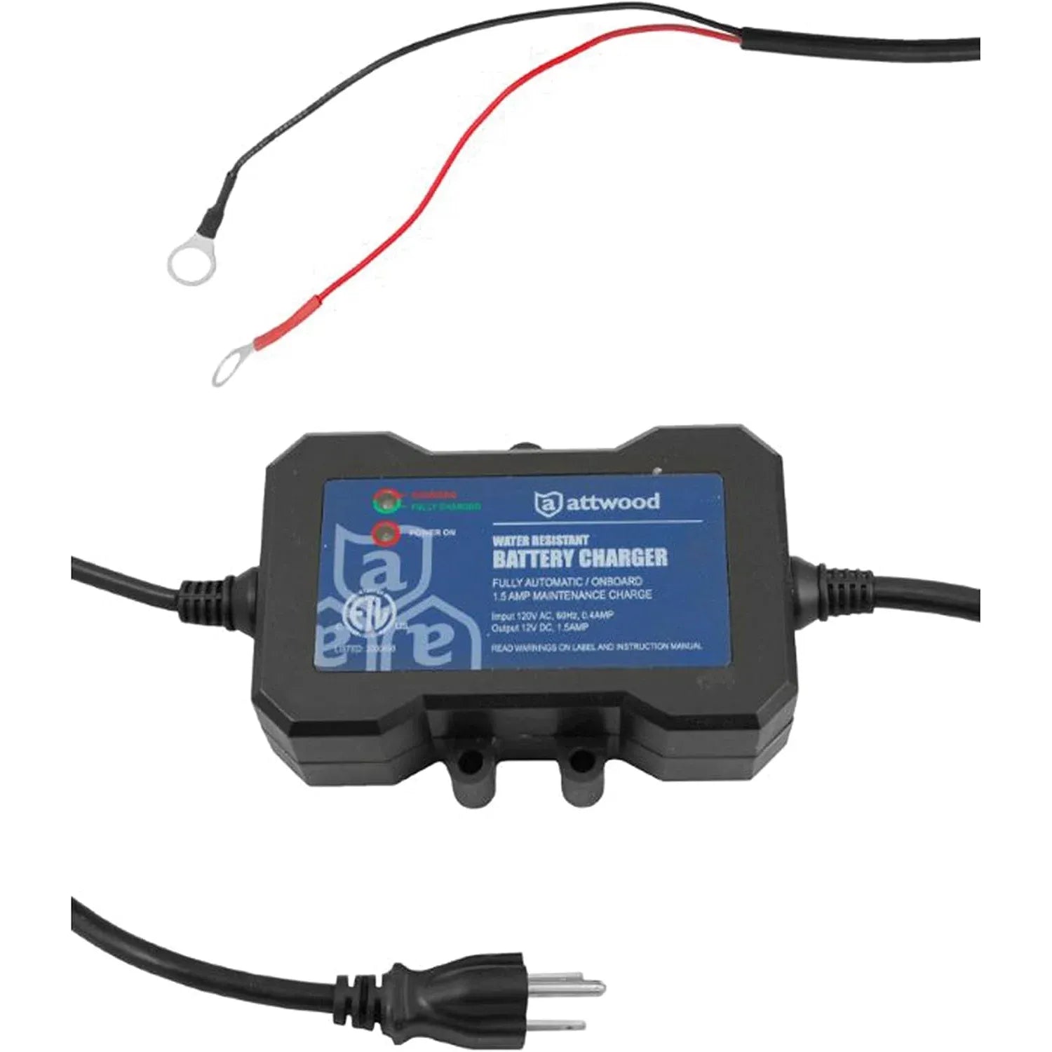 Attwood Marine On-Board Battery Maintenance Charger, 12V, 1.5A, 1-Bank, Water-Resistant — Quality Boat Parts