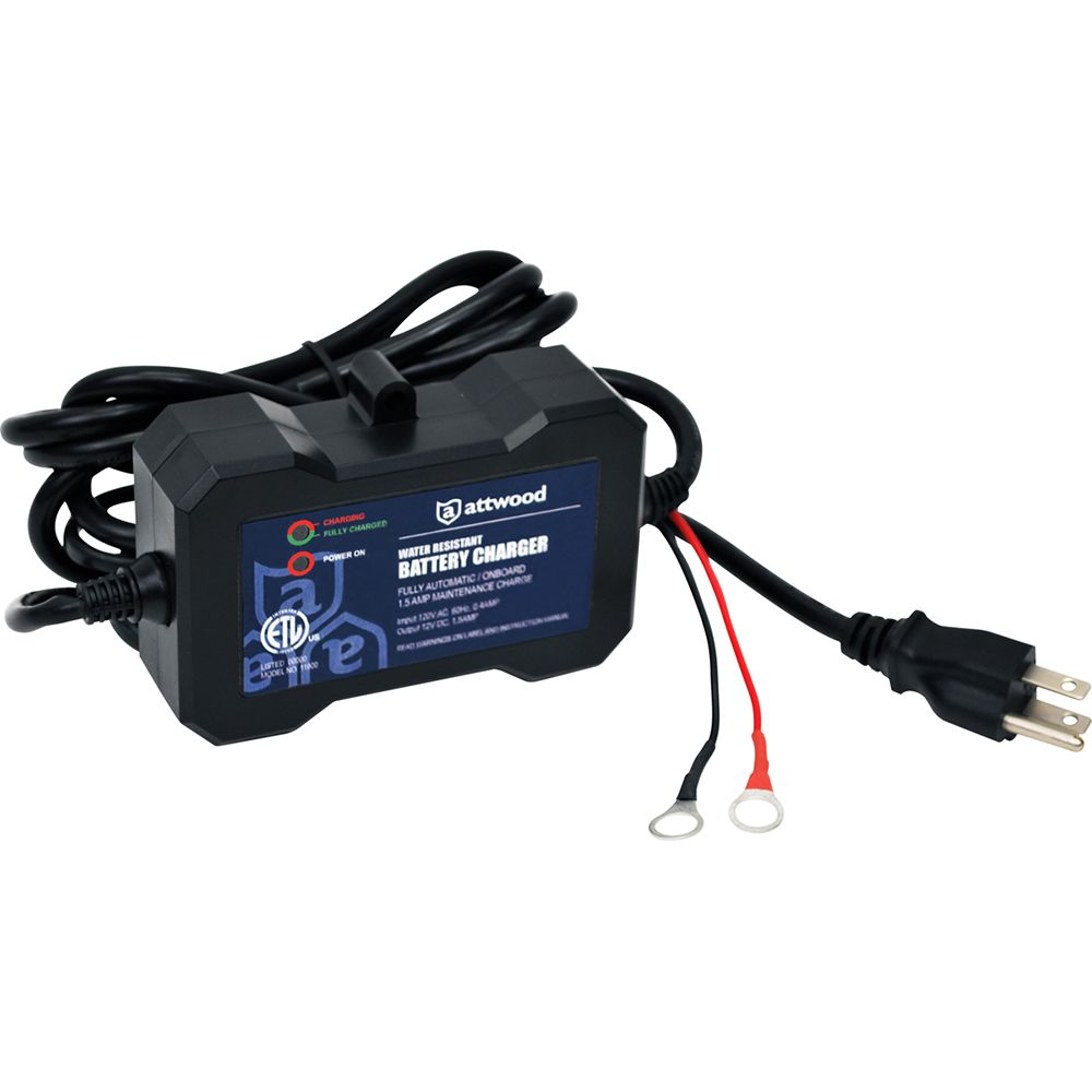 Attwood Marine On-Board Battery Maintenance Charger, 12V, 1.5A, 1-Bank, Water-Resistant — Quality Boat Parts