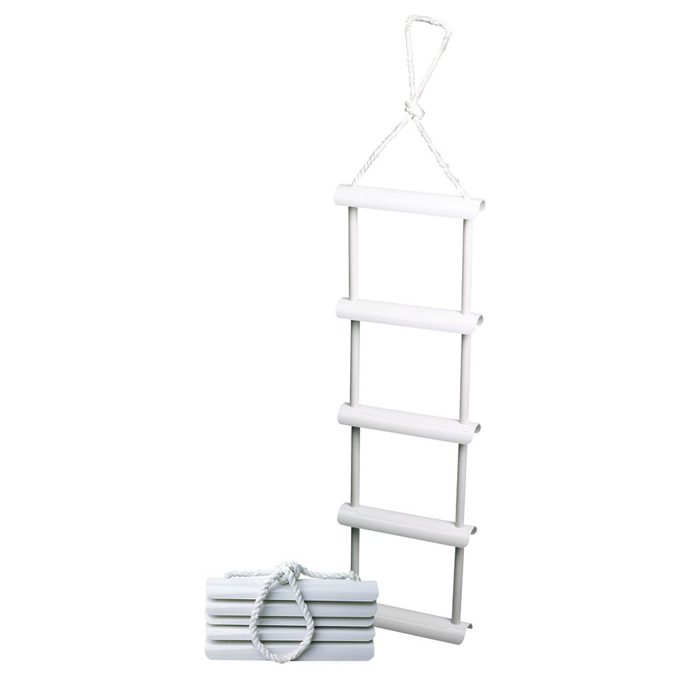 Attwood Marine Rope Ladder, 5-Step, 11-3/4 in Blow-Molded Steps, Cleat or Railing Mount, Fold-Flat — Quality Boat Parts