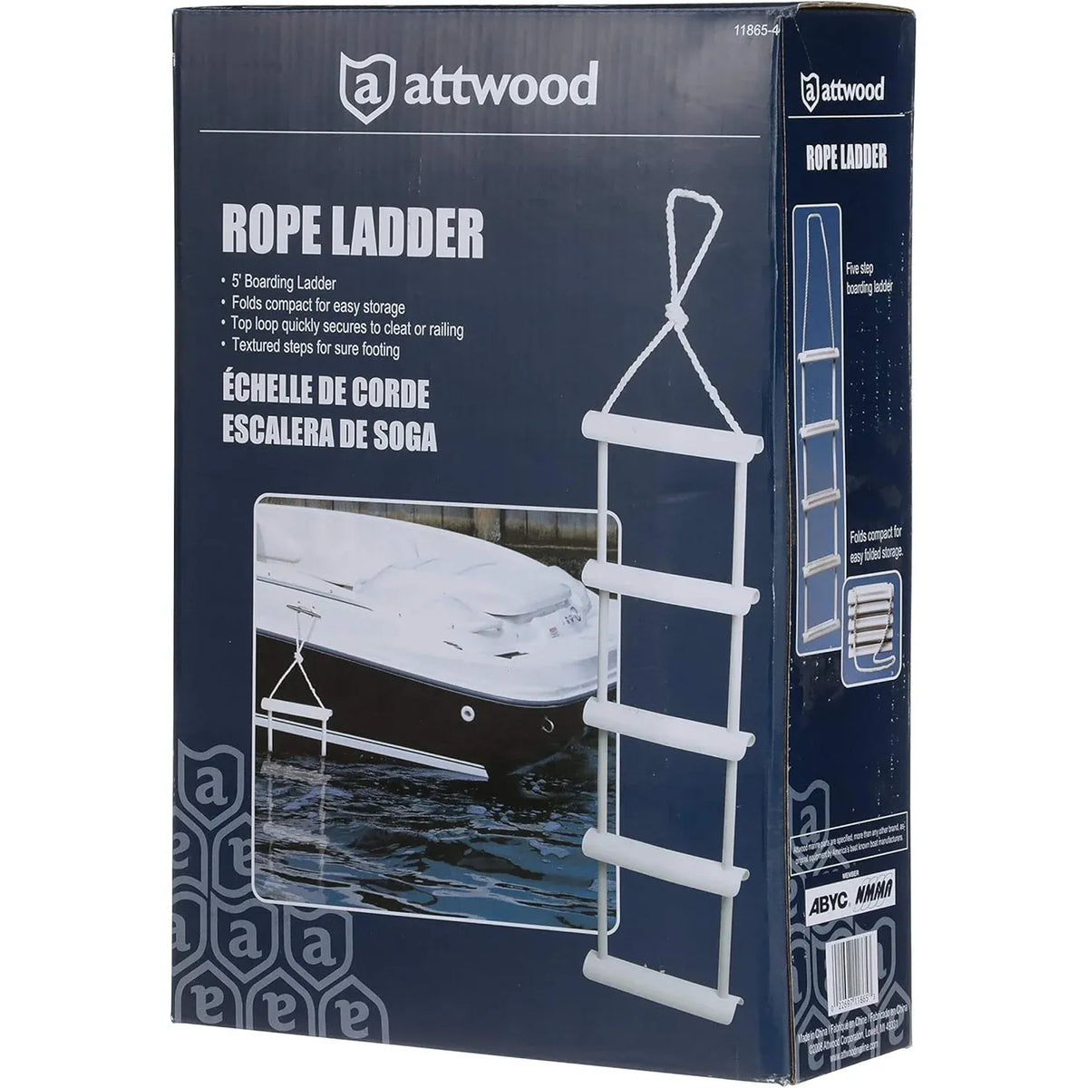 Attwood Marine Rope Ladder, 5-Step, 11-3/4 in Blow-Molded Steps, Cleat or Railing Mount, Fold-Flat — Quality Boat Parts
