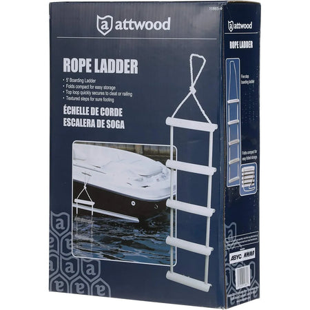 Attwood Marine Rope Ladder, 5-Step, 11-3/4 in Blow-Molded Steps, Cleat or Railing Mount, Fold-Flat — Quality Boat Parts