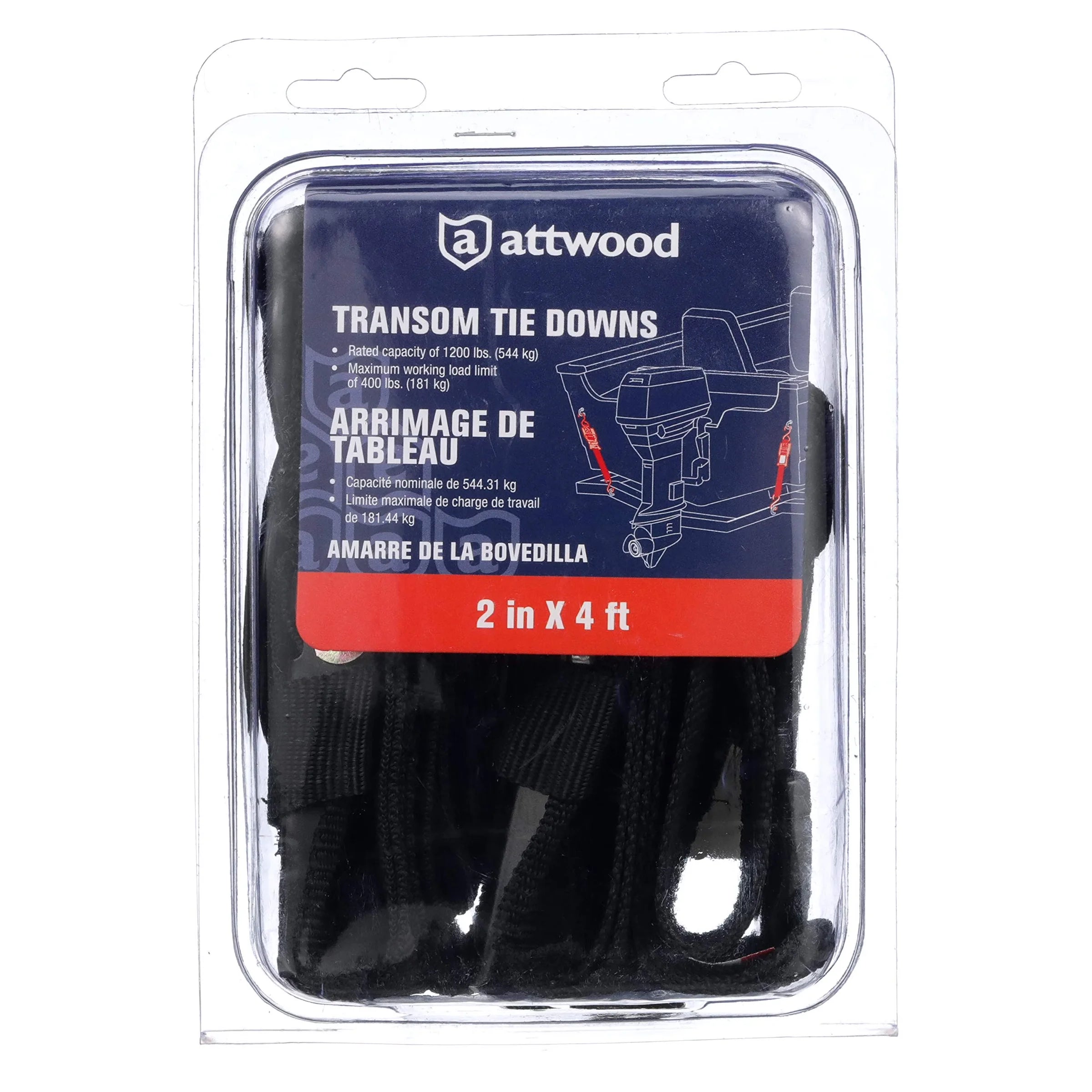 Attwood Marine Quick-Release Transom Tie-Down Straps, 2 in x 4 ft, Pair — Quality Boat Parts