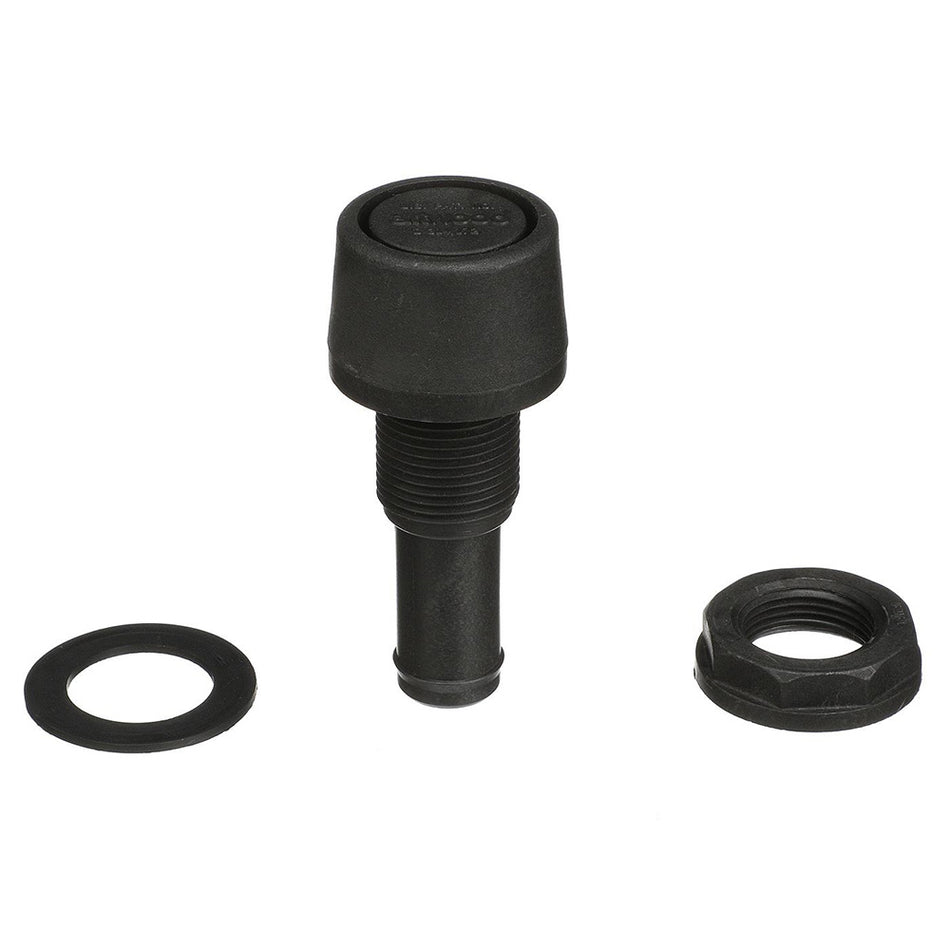 Attwood Marine Straight Fuel Vent, 5/8 in ID Hose, 3/4 in Hole, 7/8 in Max Hull Thickness, Black Polypropylene — Quality Boat Parts