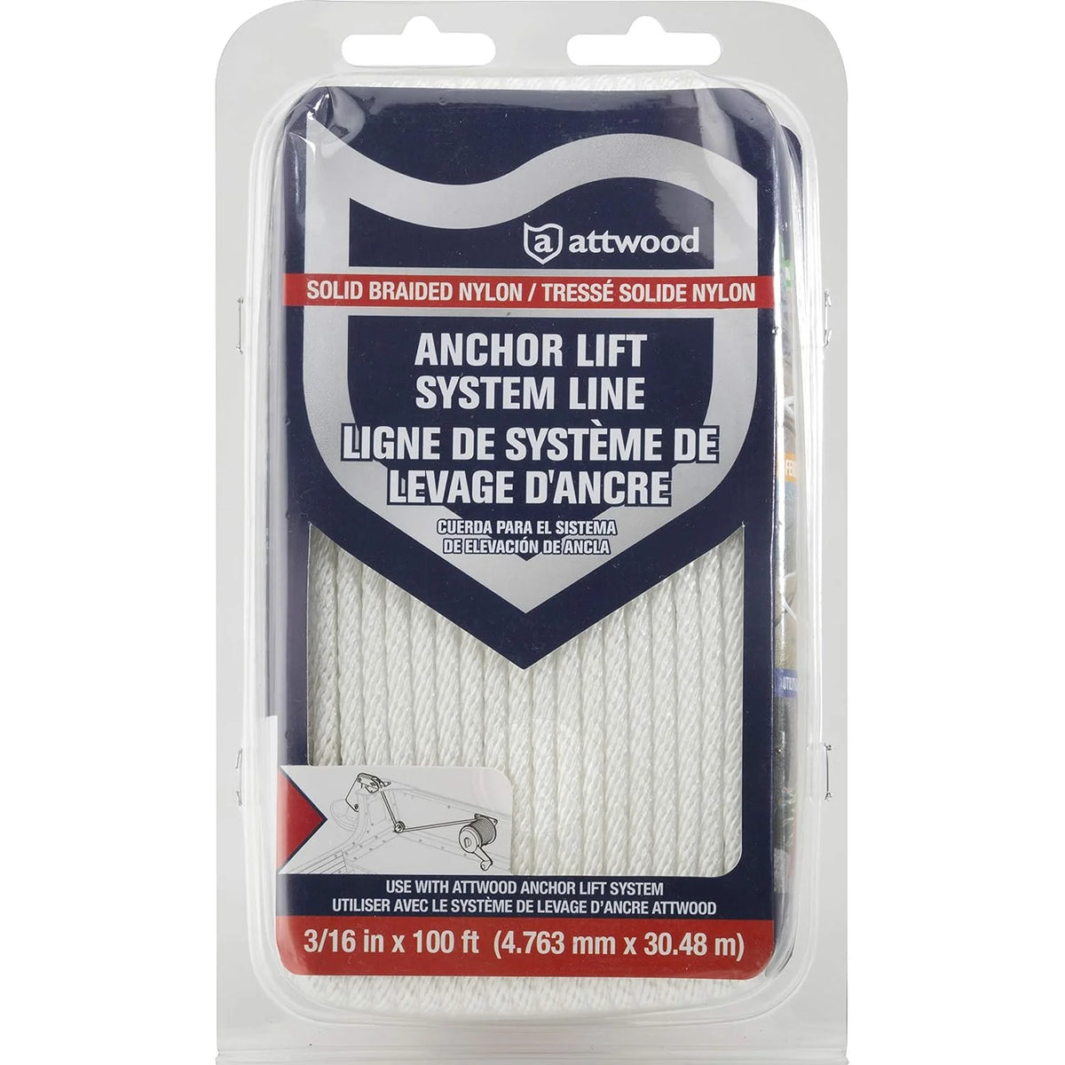 Attwood Marine Braided Nylon Rope, 3/16 in x 100 ft, White — Quality Boat Parts
