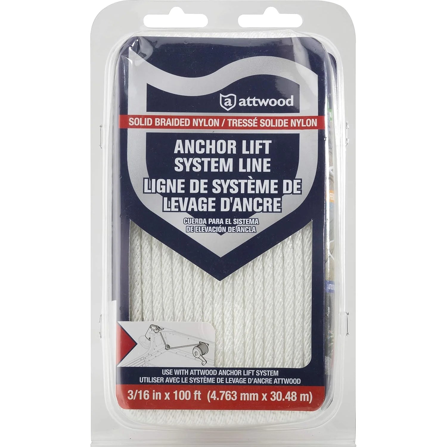 Attwood Marine Braided Nylon Rope, 3/16 in x 100 ft, White — Quality Boat Parts